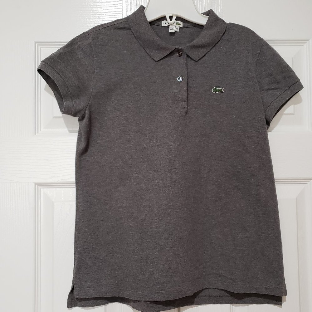 Gray Heather Lacoste Logo Short Sleeve Shirt EUR size 30, Medium
